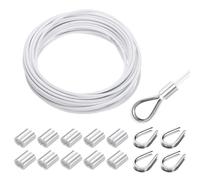 sourcing map 33FT Stainless Steel Cable Railing Kit, 1/8" Vinyl Coated 7x7 Strand Wire Rope with Loop Sleeves and Thimbles for Outdoor Deck Fence Wire & String Light,Picture Hanging,White