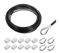 sourcing map 33FT Stainless Steel Cable Railing Kit, 1/8" Vinyl Coated 7x7 Strand Wire Rope with Loop Sleeves and Thimbles for Outdoor Deck Fence Wire & String Light,Picture Hanging,Black