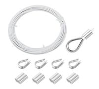 sourcing map 33ft Wire Rope 304 Stainless Steel Cable, 2mm Vinyl Coated with 4pcs Aluminum Sleeves and Thimble for Railing, Decking, Hanging, Clothes Lines, White 10m