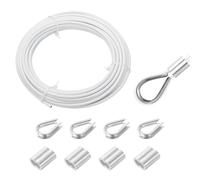 sourcing map 33ft Wire Rope 304 Stainless Steel Cable, 4mm Vinyl Coated with 4pcs Aluminum Sleeves and Thimble for Railing, Decking, Hanging, Clothes Lines, White 10m