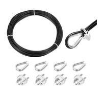 sourcing map 33ft Wire Rope 304 Stainless Steel Cable, 4mm Vinyl Coated with 4pcs Screw Chuck and Thimble for Railing, Decking, Hanging, Clothes Lines, Black 10m