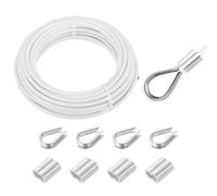 sourcing map 33ft Wire Rope 304 Stainless Steel Cable, 5mm(3/16") Vinyl Coated with 4pcs Aluminum Sleeves and Thimble for Railing, Decking, Hanging, Clothes Lines, White 10m