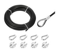 sourcing map 33ft Wire Rope 304 Stainless Steel Cable, 5mm(3/16") Vinyl Coated with 4pcs Screw Chuck and Thimble for Railing, Decking, Hanging, Clothes Lines, Black 10m