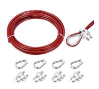 sourcing map 33ft Wire Rope 304 Stainless Steel Cable, 6mm(1/4") Vinyl Coated with 4pcs Screw Chuck and Thimble for Railing, Decking, Hanging, Clothes Lines, Red 10m