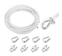 sourcing map 33ft Wire Rope 304 Stainless Steel Cable, 8mm(5/16") Vinyl Coated with 4pcs Screw Chuck and Thimble for Railing, Decking, Hanging, Clothes Lines, White 10m