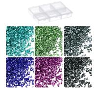 sourcing map 33g Crushed Glass 1-3mm 6 Colors Shiny Electroplating Irregular Broken Glass Chips for Crafts DIY Resin Art Decoration Mold Vase Filler, Blue Green Color Series