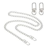 sourcing map 35.4" Flat Purse Chain Strap, Silver Shoulder Straps Chains Metal Handbag Replacement Belt with 2 Pcs Metal Lobster Swivel Trigger Clips Style1 for Cross Body Wallet Bag