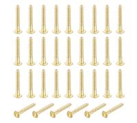 sourcing map 35 Pcs Brass Screws, M3 x 20mm Solid Slotted Round Head Self-Tapping Wood Screw Fasteners for Woodworking Furniture Repair Photo Frame Drywall Home Appliances, Gold
