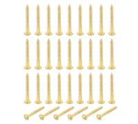 sourcing map 35 Pcs Brass Screws, M3 x 25mm Solid Slotted Round Head Self-Tapping Wood Screw Fasteners for Woodworking Furniture Repair Photo Frame Drywall Home Appliances, Gold