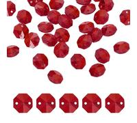 sourcing map 35Pcs 14mm Crystal Octagon Beads, 2-Hole Glass Suncatcher Beads, Chandelier Prisms Parts Hanging Pendants for Home DIY Arts Crafts Decoration, Dark Red