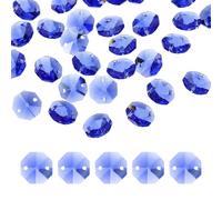 sourcing map 35Pcs 14mm Crystal Octagon Beads, 2-Hole Glass Suncatcher Beads, Chandelier Prisms Parts Hanging Pendants for Home DIY Arts Crafts Decoration, Dark Blue