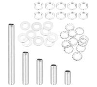 sourcing map 35Pcs 5 Size Lamp Pipe Nipples Kit with Hex Nuts Washers, 1/4IP All Threaded 1/2" Outer Diameter Lamp Rod Hollow Tube Fasteners for Lamp Assembly Chandelier DIY Repair, Silver