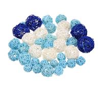 sourcing map 36 Pcs Wicker Rattan Balls, 1.2" 1.6" 2" 2.4" Wood Decorative Balls Vase Fillers for Centerpiece Bowl Orbs Fillers Tree Wedding Home Decor, Light Blue/White/Dark Blue