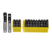 sourcing map 36pcs Metal Stamping Kit 1/2" (12.5mm) (A-Z, 0-8, "&" Symbol) Steel Letter Punch Press Tool with Hole Punch to Stamp on Metal, Plastic, Wood, Leather, Black
