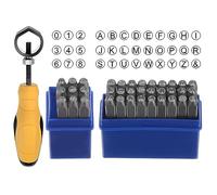 sourcing map 36pcs Metal Stamping Kit 1/8" (3mm) (A-Z, 0-8, "&" Symbol) Steel Letter Punch Press Tool with Holder to Stamp on Metal, Plastic, Wood, Leather, Silver