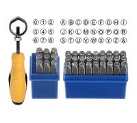 sourcing map 36pcs Metal Stamping Kit 3/16" (5mm) (A-Z, 0-8, "&" Symbol) Steel Letter Punch Press Tool with Holder to Stamp on Metal, Plastic, Wood, Leather, Silver
