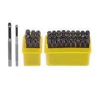 sourcing map 36pcs Metal Stamping Kit 5/32" (4mm) (A-Z, 0-8, "&" Symbol) Steel Letter Punch Press Tool with Hole Punch to Stamp on Metal, Plastic, Wood, Leather, Black