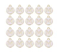 sourcing map 36pcs Pendants Letter Charm Initial Charm Double Sided Enamel Alphabet M for DIY Necklace Bracelet Earrings Jewelry Making Gold & White