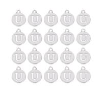 sourcing map 36pcs Pendants Letter Charm Initial Charm Double Sided Enamel Alphabet U for DIY Necklace Bracelet Earrings Jewelry Making White & White