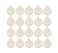sourcing map 36pcs Pendants Letter Charm Initial Charm Double Sided Enamel Alphabet V for DIY Necklace Bracelet Earrings Jewelry Making Gold & White