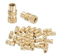 sourcing map 38 Pcs Threaded Inserts, M4 x 10mm L x 6mm OD Pure Brass Metric Knurled Nuts Female Threaded Heat Set Inserts Embedment Nut for 3D Printing Components and Plastic Materials