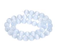 sourcing map 38pcs Silver Gray Cat's Eye Stone Beads 10mm Round Smooth Gemstone Crystal Loose Bead for Jewelry Making Bracelets Necklace Earrings DIY