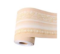 sourcing map 3D Wall Paper Border Self Stick Wall Covering PVC Floor Borders for Kitchen Bathroom Bedroom Wall Decor Paper European Pattern Beige 3.94 Inch by 16.4 Feet