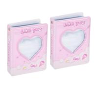 sourcing map 3inch Mini Photo Album,2Pcs Kpop Love Heart Hollow Photocard Binder Album Mini Photo Card Book Holder with 40 Photos for Collecting Pictures, Pink