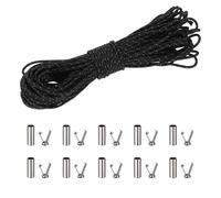 sourcing map 3mm Reflective Guyline Camping Paracord, 65ft Thin Reflective Cord Rope with Cord End Caps for DIY Shoe Laces, Tarp Hiking Tent Camping, Black