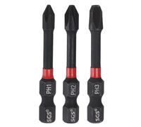 sourcing map 3pcs #1/2/3 Impact Phillips Screwdriver Bit PH1/2/3 1/4" Hex Shank 2" (50mm) Long Magnetic Screw Driver S2 Steel Cross Head Drive Power Screwdriver Drill Bits
