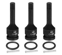 sourcing map 3pcs 1/2" Drive Impact Hex Bit Socket H9(9mm) Metric CR-MO Steel 6-Point Sockets with Cotter Pin for Power Drill Drivers Adapter