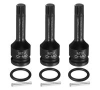 sourcing map 3pcs 1/2" Drive M12 Triple Square Impact Spline Bit Socket 12mm CR-MO Steel 12-Point Triple Square Sockets with Cotter Pin and O-Ring for Power Drill Drivers Adapter