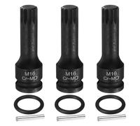 sourcing map 3pcs 1/2" Drive M16 Triple Square Impact Spline Bit Socket 16mm CR-MO Steel 12-Point Triple Square Sockets with Cotter Pin and O-Ring for Power Drill Drivers Adapter