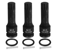 sourcing map 3pcs 1/2" Drive M18 Triple Square Impact Spline Bit Socket 18mm CR-MO Steel 12-Point Triple Square Sockets with Cotter Pin and O-Ring for Power Drill Drivers Adapter