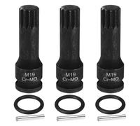 sourcing map 3pcs 1/2" Drive M19 Triple Square Impact Spline Bit Socket 19mm CR-MO Steel 12-Point Triple Square Sockets with Cotter Pin and O-Ring for Power Drill Drivers Adapter
