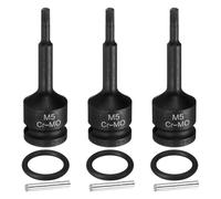 sourcing map 3pcs 1/2" Drive M5 Triple Square Impact Spline Bit Socket 5mm CR-MO Steel 12-Point Triple Square Sockets with Cotter Pin and O-Ring for Power Drill Drivers Adapter