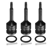 sourcing map 3pcs 1/2" Drive Torx Bit Socket T30 Impact 6 Point Star Bit Sockets CR-MO Steel with Cotter Pin and O-Ring for Power Drill Drivers Garage Workshop Adapter