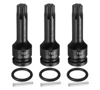 sourcing map 3pcs 1/2" Drive Torx Bit Socket T60 Impact 6 Point Star Bit Sockets CR-MO Steel with Cotter Pin and O-Ring for Power Drill Drivers Garage Workshop Adapter