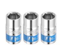 sourcing map 3pcs 1/2 Inch Drive 6-Point Socket 14mm CR-V Metric Shallow Socket Electric Wrench Socket for Mechanical Auto Repair, Silver Tone & Blue