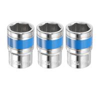 sourcing map 3pcs 1/2 Inch Drive 6-Point Socket 18mm CR-V Metric Shallow Socket Electric Wrench Socket for Mechanical Auto Repair, Silver Tone & Blue