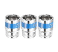 sourcing map 3pcs 1/2 Inch Drive 6-Point Socket 22mm CR-V Metric Shallow Socket Electric Wrench Socket for Mechanical Auto Repair, Silver Tone & Blue