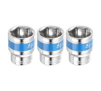 sourcing map 3pcs 1/2 Inch Drive 6-Point Socket 23mm CR-V Metric Shallow Socket Electric Wrench Socket for Mechanical Auto Repair, Silver Tone & Blue