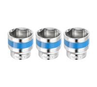 sourcing map 3pcs 1/2 Inch Drive 6-Point Socket 32mm CR-V Metric Shallow Socket Electric Wrench Socket for Mechanical Auto Repair, Silver Tone & Blue