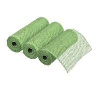 sourcing map 3pcs 10 Inch Poly Burlap Mesh for Wreath, Decorative Mesh Fabric Ribbon 6.4 Yard for Fall Easter Christmas Flower Bow, Green