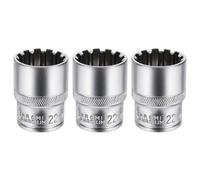 sourcing map 3pcs 12 Points Socket 22mm Shallow Socket 1.6"/40mm L | 1/2" Drive Metric CR-V Steel Nickel Plating for Home Auto Nuts Bolts Repair