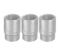 sourcing map 3pcs 12 Points Socket 3/4" Drive 27mm Metric Shallow Impact Socket 2.2" (55mm) Long 40CR-V Steel Zinc Plating for Home Auto Nuts Bolts Repair