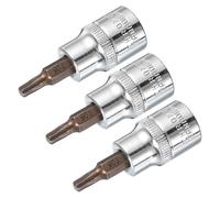 sourcing map 3pcs 3/8" Drive x T25 Torx Bit Socket, S2 Steel Bits CR-V Sockets 48mm Length Use with Ratchet Wrench, Slide Bar, Extension Rod
