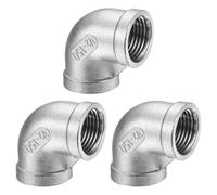 sourcing map 3pcs 304 Stainless Steel 90 Degree Elbow Fittings NPT 1/2" Female to Female Threaded Adapter Pipe Fitting for Connecting Water Pipe Air Hose PVC Tube Cast Coupling
