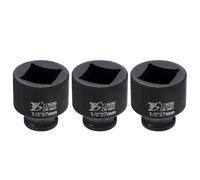 sourcing map 3pcs 4 Point Square Socket 1/2" Drive 27mm Metric Square Impact Socket 1.6" (40mm) Long 40CR Steel Phosphating Standard Wheel Sleeve Tool for Auto Repair Mechanical Home Use