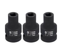 sourcing map 3pcs 4 Point Square Socket 1/2" Drive 7mm Metric Square Impact Socket 1.6" (40mm) Long 40CR Steel Phosphating Standard Wheel Sleeve Tool for Auto Repair Mechanical Home Use